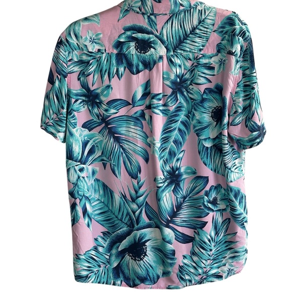 Original Use Tropical Floral Rayon Shirt Pink & Teal Summer Resort Button Up - Picture 2 of 15